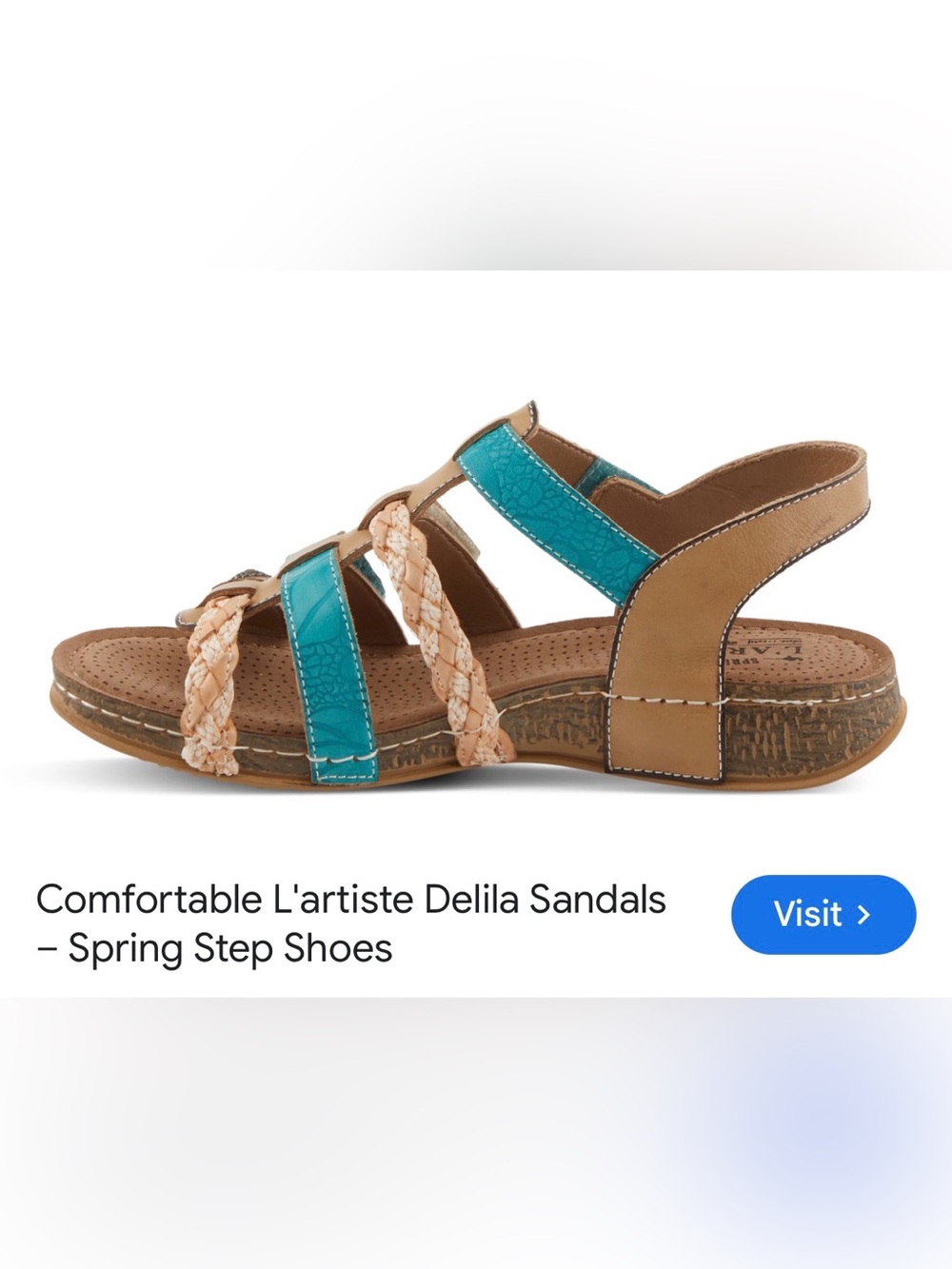 L’artiste from spring step braided Teal & Tan fully adjustable Velcro sandals